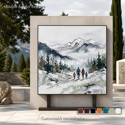 White And Gray Textured Landscape Painting Square Wall Art Original Artist Hand Painted By Mesonart