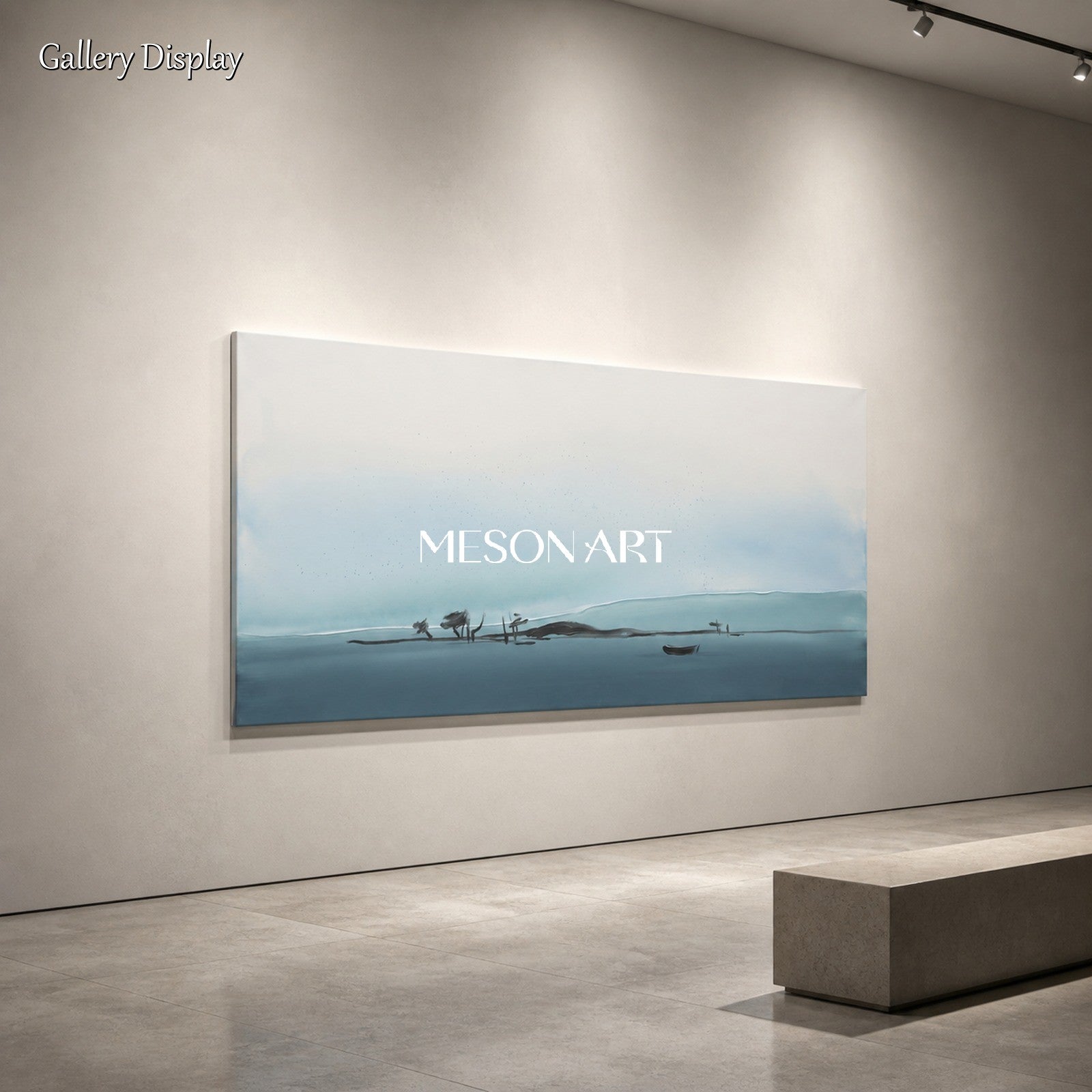 Blue And Gray Painting Contemporary Abstract Landscape Panoramic Wall Art Original Artist By Mesonart