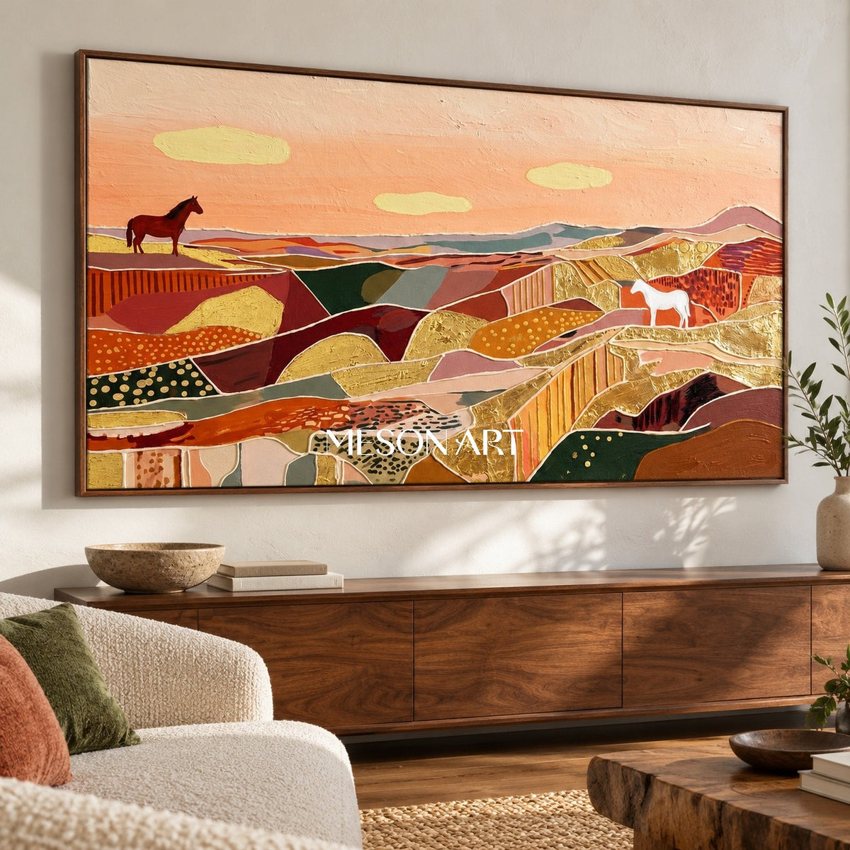 Earthy Terracotta Abstract Art Panoramic Decor Special Gift Contemporary Primitive Style By Mesonart