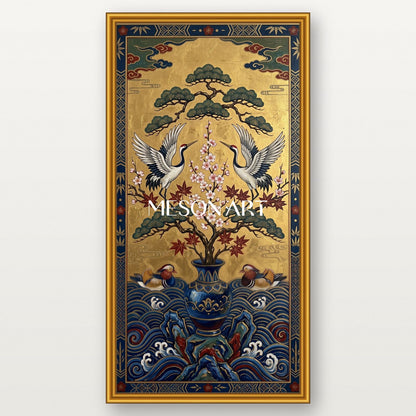 Exquisite Gold Leaf Crane Painting For Elegant Living Room Decor And Entryway