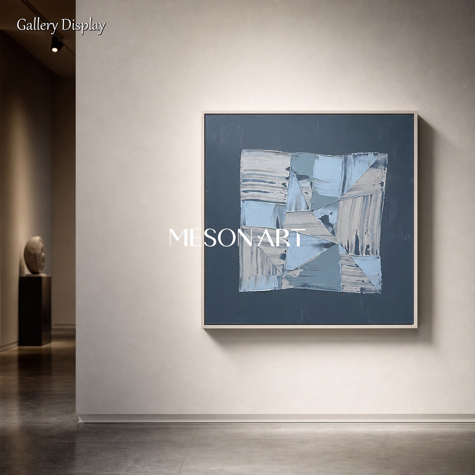 Original Navy Blue Abstract Art Painting Minimalist Geometric Design For Modern Home Decor