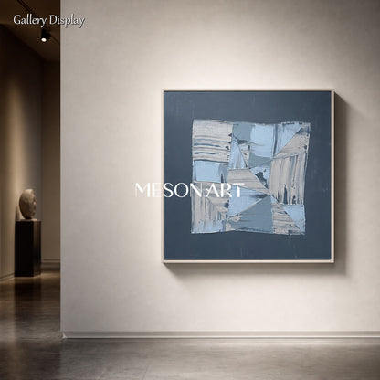 Original Navy Blue Abstract Art Painting Minimalist Geometric Design For Modern Home Decor