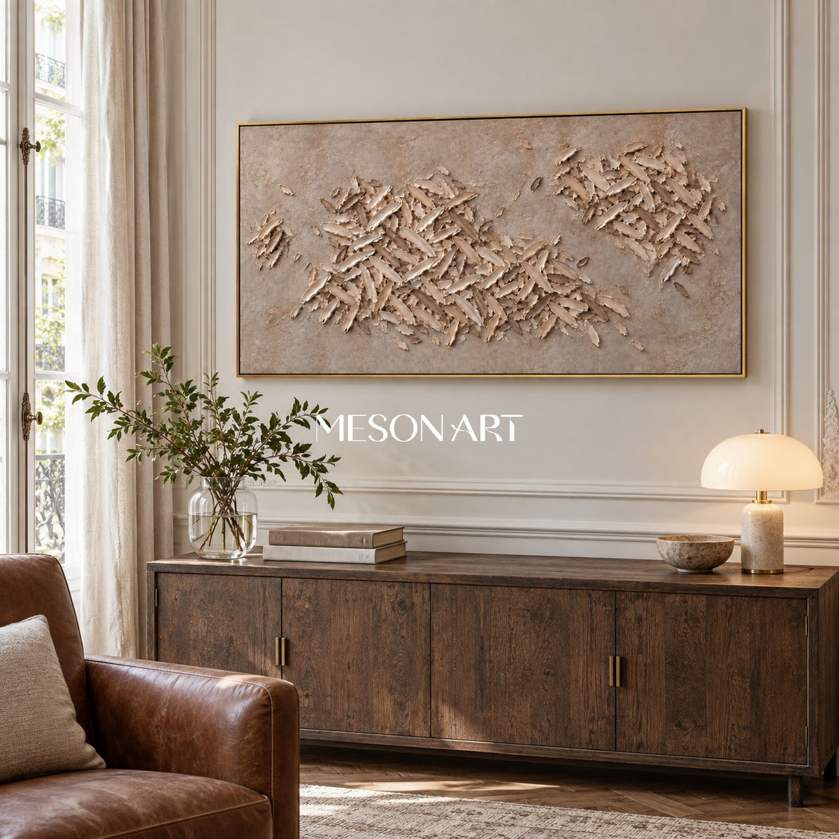 Beige And Gold Wabi Sabi Abstract Art Panoramic Wall Decor For Living Room Original Artist By Mesonart