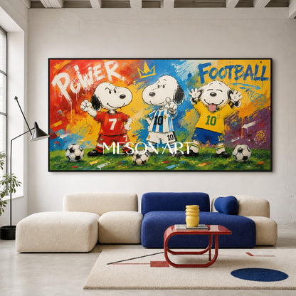 Vibrant Graffiti Football Art With Cartoon Dogs For Modern Living Room