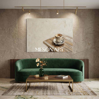 Minimalist Coffee Painting Beige Textured Wall Art For Kitchen And Dining Room Decor