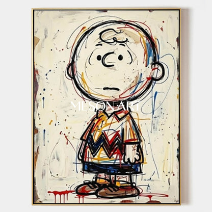 Abstract Charlie Brown Painting With Expressive Brushstrokes For Modern Living Room Decor