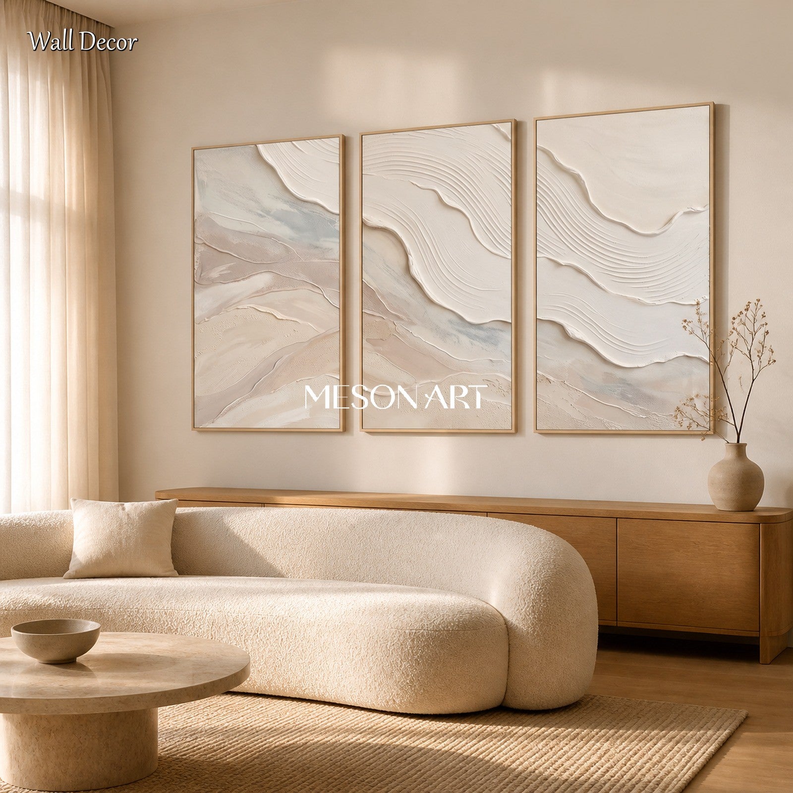 Beige And White Impasto Landscape Painting Rectangular Wall Art Original Artist Contemporary Textured Art By Mesonart