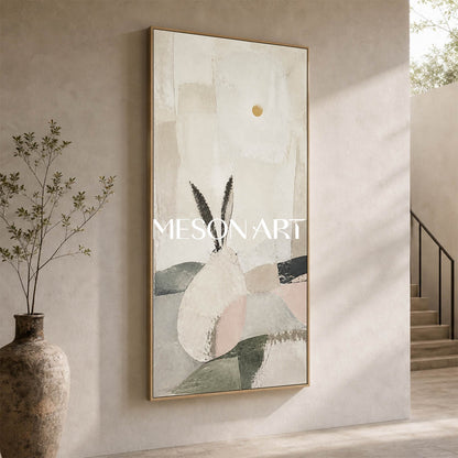 Minimalist Rabbit Wall Art Abstract Canvas Painting For Living Room And Bedroom Decor