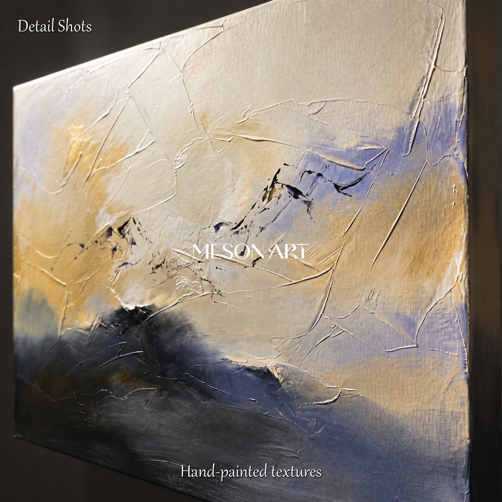 Beige And Black Abstract Expressionist Landscape Painting Rectangular Wall Art For Living Room By Mesonart