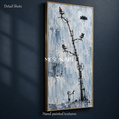 Blue And Black Abstract Graffiti Painting Panoramic Wall Art Contemporary Pop Original Artist By Mesonart