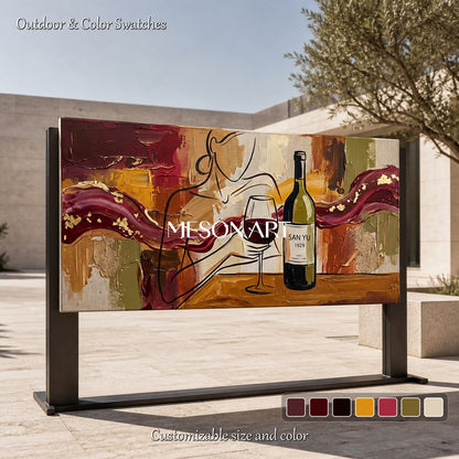 Red And Brown Contemporary Figurative Wine Painting Panoramic Original Artwork By Mesonart