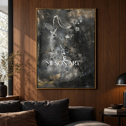 Black And Gold Abstract Painting Original Modern Textured Wall Art For Living Room Rectangular By Mesonart