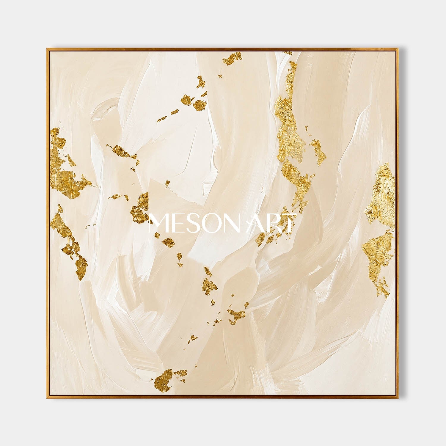 Luxury Gold Leaf Abstract Painting Beige Minimalist Art For Modern Home Decor