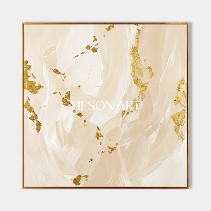 Luxury Gold Leaf Abstract Painting Beige Minimalist Art For Modern Home Decor