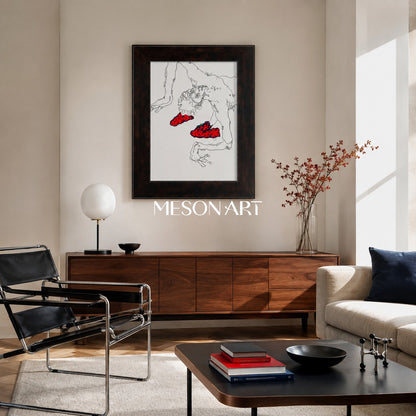 Red And Black Contemporary Original Painting Statement Artwork Rectangular Wall Decor For Living Room By Mesonart