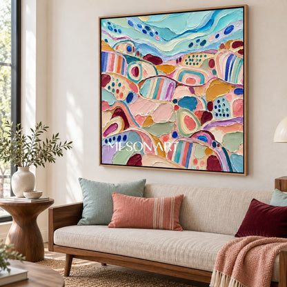 Blue And Pink Abstract Modern Art Square Canvas Wall Decor For Living Room Original By Mesonart