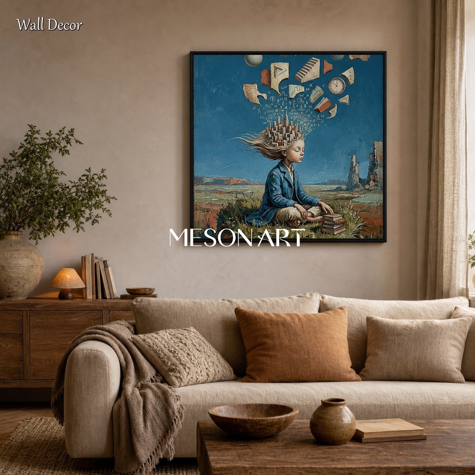 Original Surrealist Painting For Home Office With City In Mind Theme