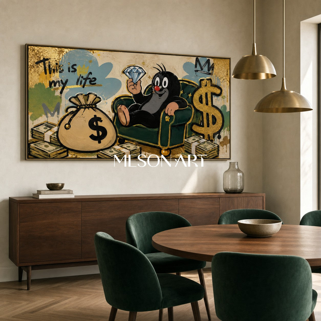 Luxury Pop Art Painting With Gold Leaf And Graffiti For Modern Living Room Decor