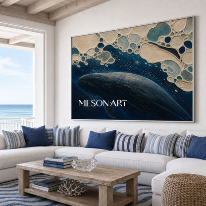 Deep Ocean Whale Abstract Art With Textured Plaster Finish For Modern Living Room Decor