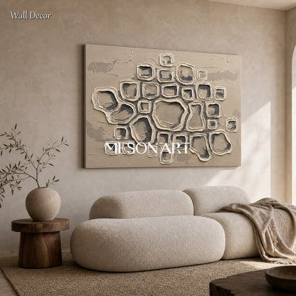 Minimalist Geometric Abstract Art With Textured Relief For Modern Living Room Decor