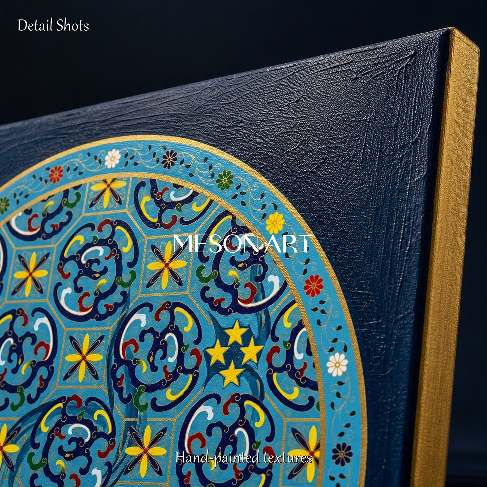 Blue And Gold Persian Decorative Art Square Wall Art Original Artist Islamic Painting By Mesonart