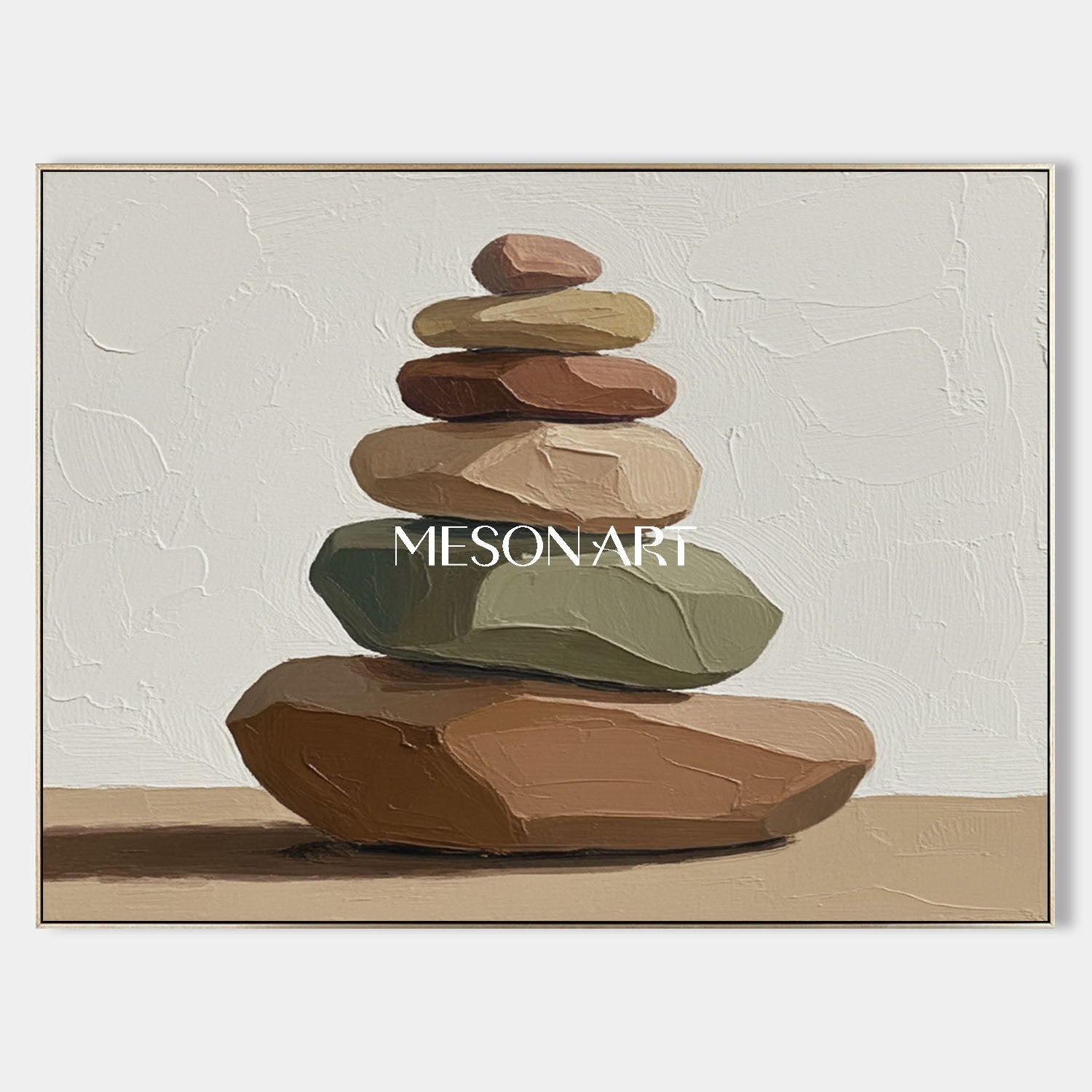 Wabi Sabi Inspired Rock Painting Beige Green for Entryway Neutral Tone