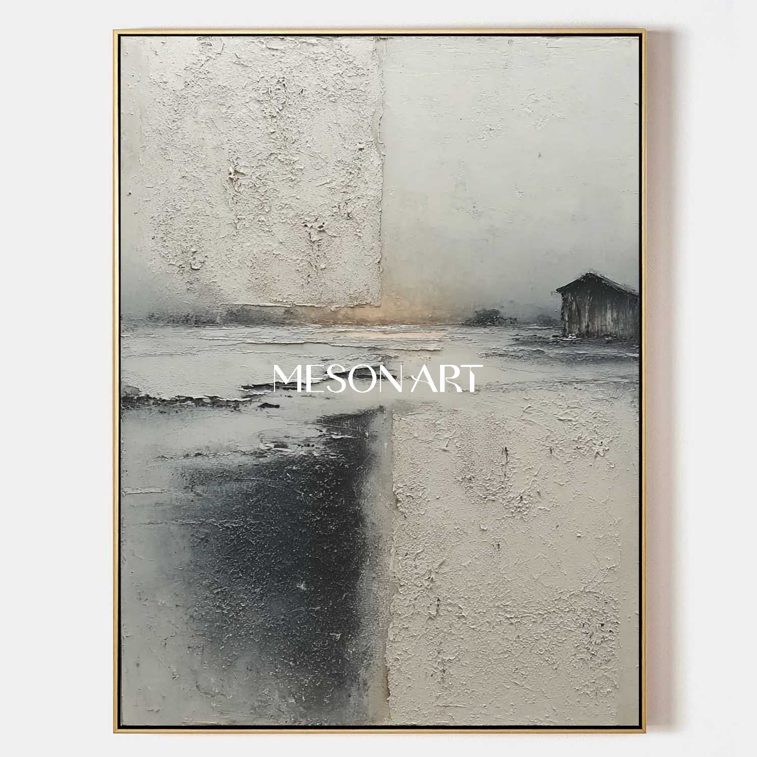 3D Large Gray Minimalist Landscape Painting Abstract Texture Wall Art