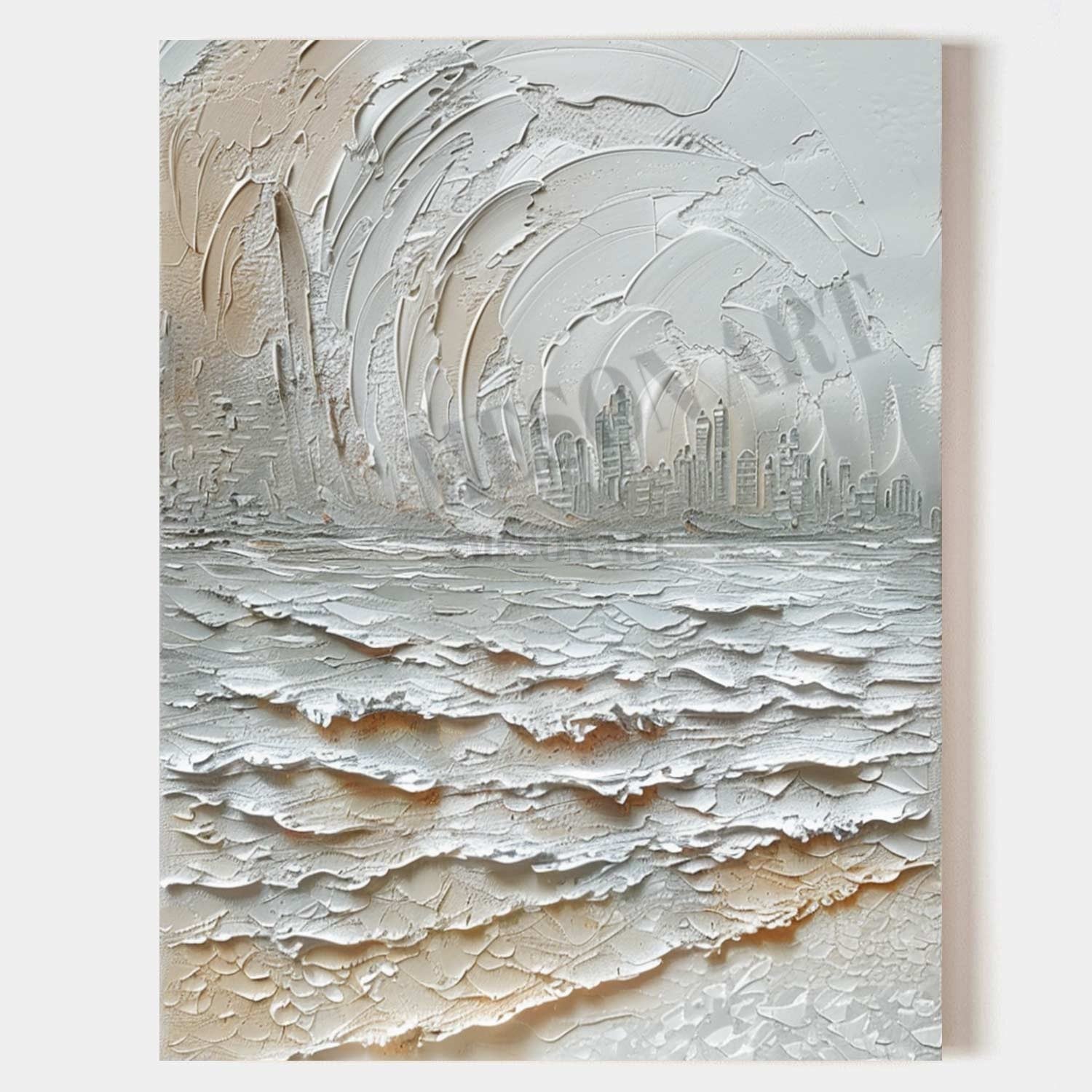 White Seaside City Abstract Painting White Seaside City Abstract Wall Art Snow Textured Art Canvas