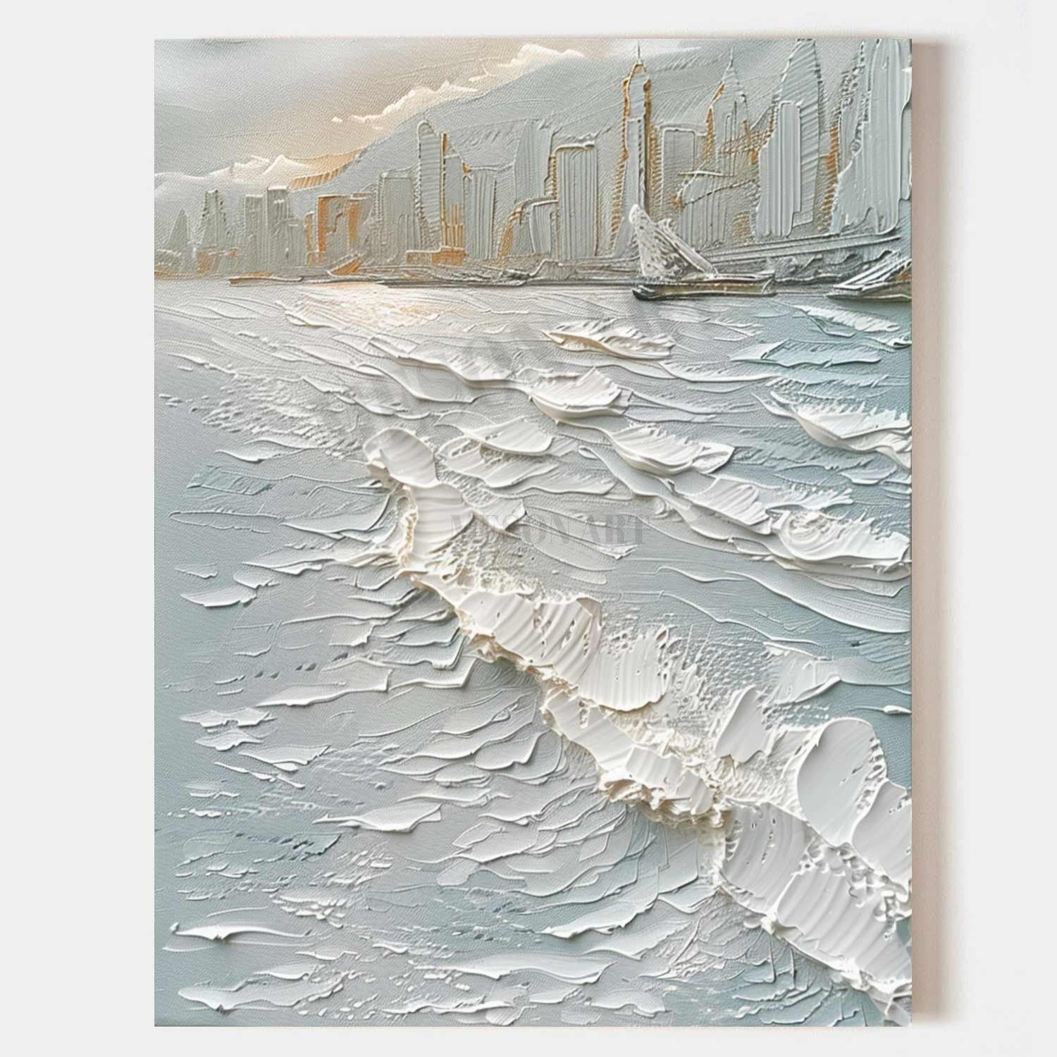 Large Snowy City Abstract Canvas Art Snow City Landscape Wall Art Snow City Painting