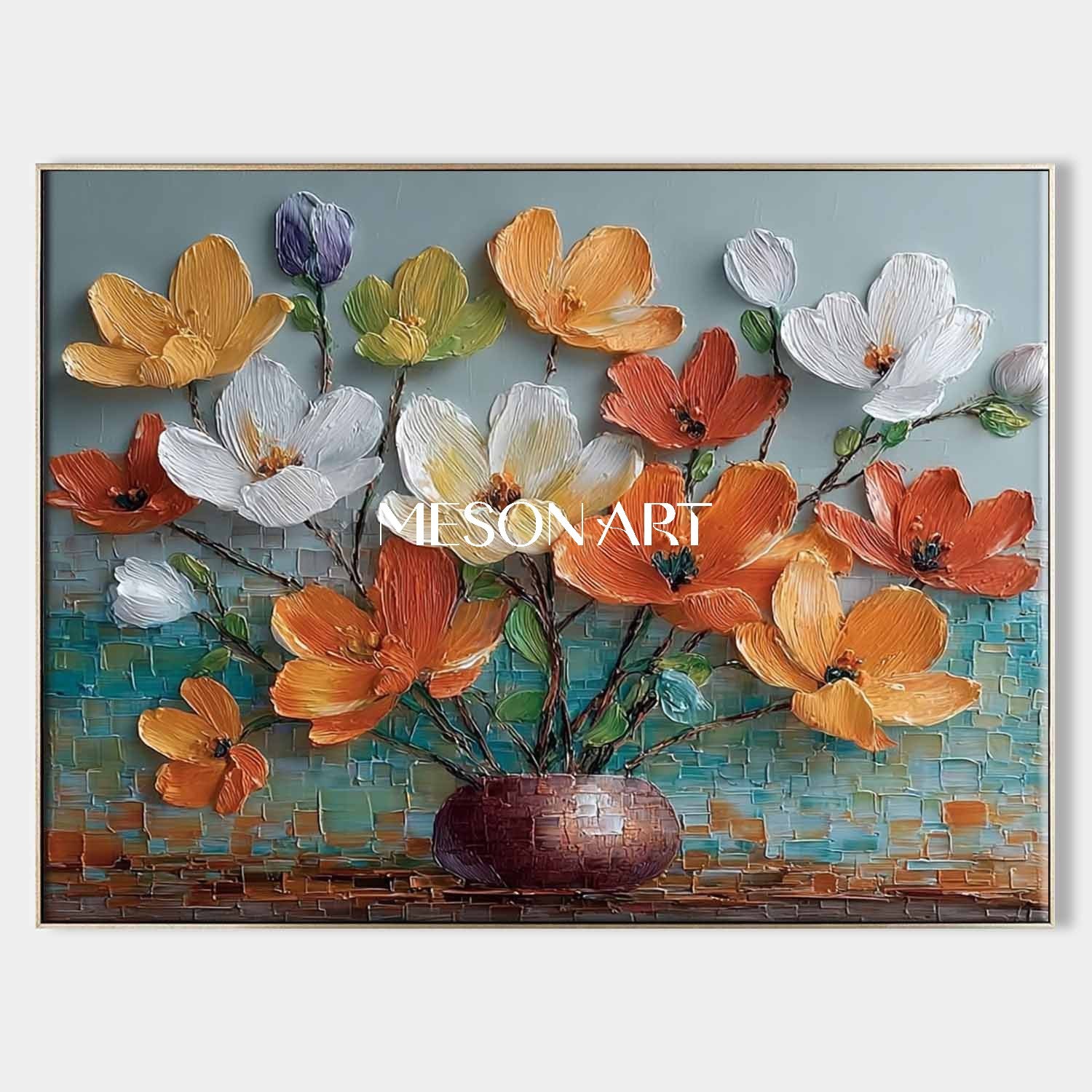 Luxury Botanical Canvas Art Oversized Flower Wall Art Textured Acrylic Flower Painting