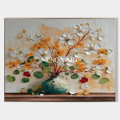 Framed Blooming Floral Canvas for Entryway or Hallway | Mesonart Future Art Series