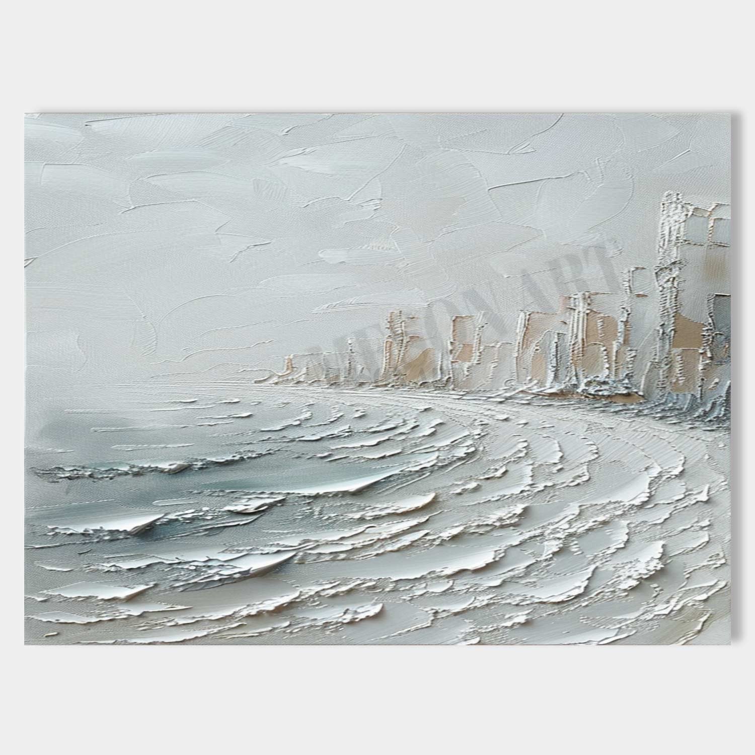Winter City Canvas Art Winter City Wall Art Winter Seaside City Texture Paintings for Sale