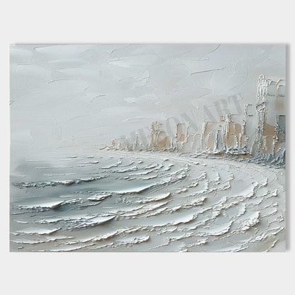 Winter City Canvas Art Winter City Wall Art Winter Seaside City Texture Paintings for Sale