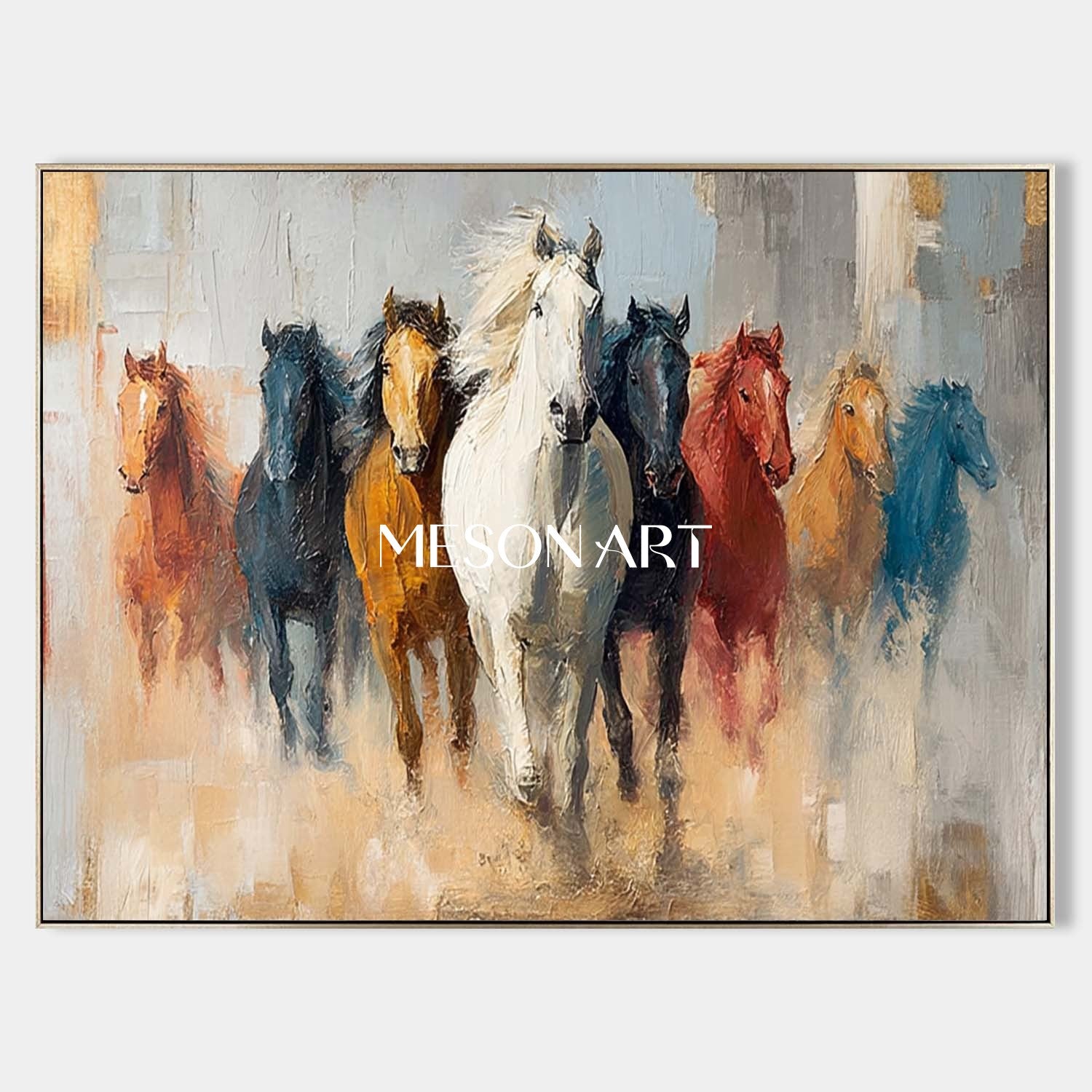 Large Eight Horses Canvas Wall Art Decor for Sale Eight Horses 3D Abstract Texture Painting