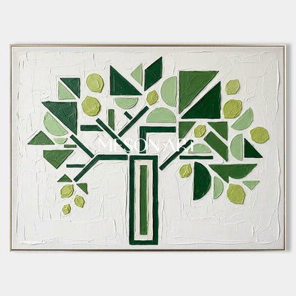 Horizontal Abstract Green Tree Canvas | 3D Textured Art | MesonArt