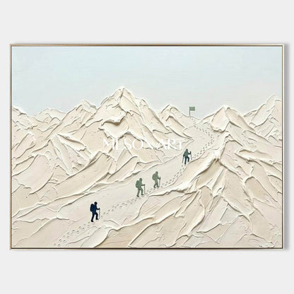 3D Textured White Snow Mountain Climber Canvas Wall Art for Modern Home