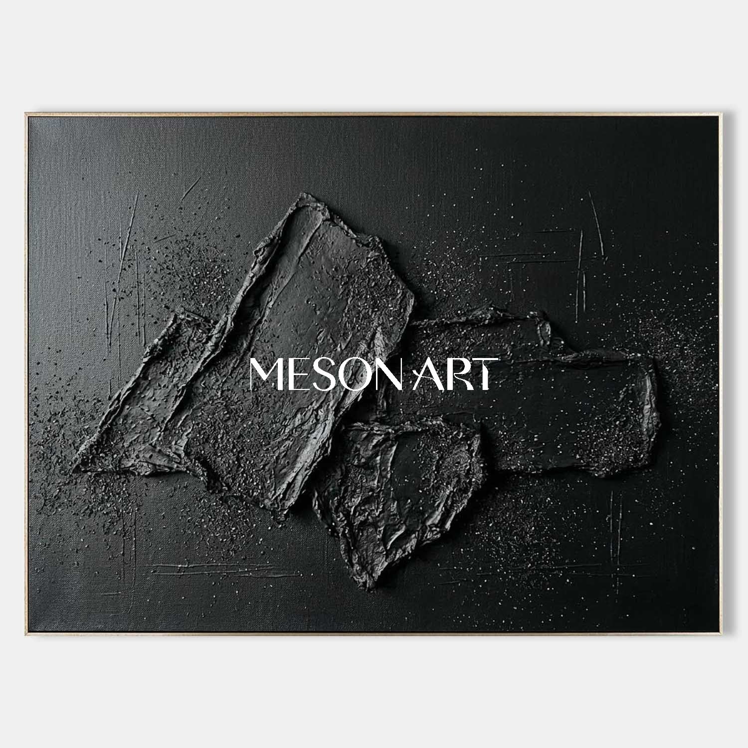 Large Wabi Sabi Brutalist Home Accent Black Textured Wall Art 3D Abstract Canvas Painting