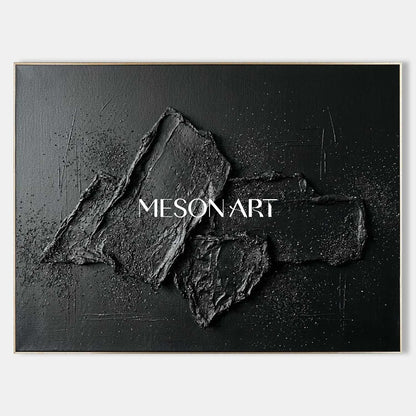 Large Wabi Sabi Brutalist Home Accent Black Textured Wall Art 3D Abstract Canvas Painting