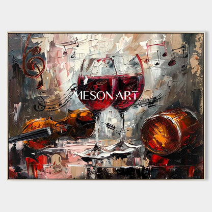 Large Red Wine Glass and Music Abstract Canvas Art for Sale Music and Wine Wall Art Decor