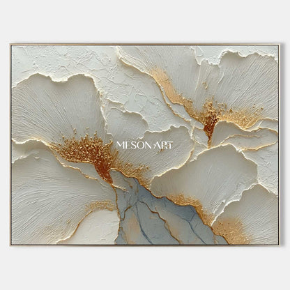 Large Gold and White Floral Plaster Canvas Art Modern Plaster Wall Art Decoration Ideas