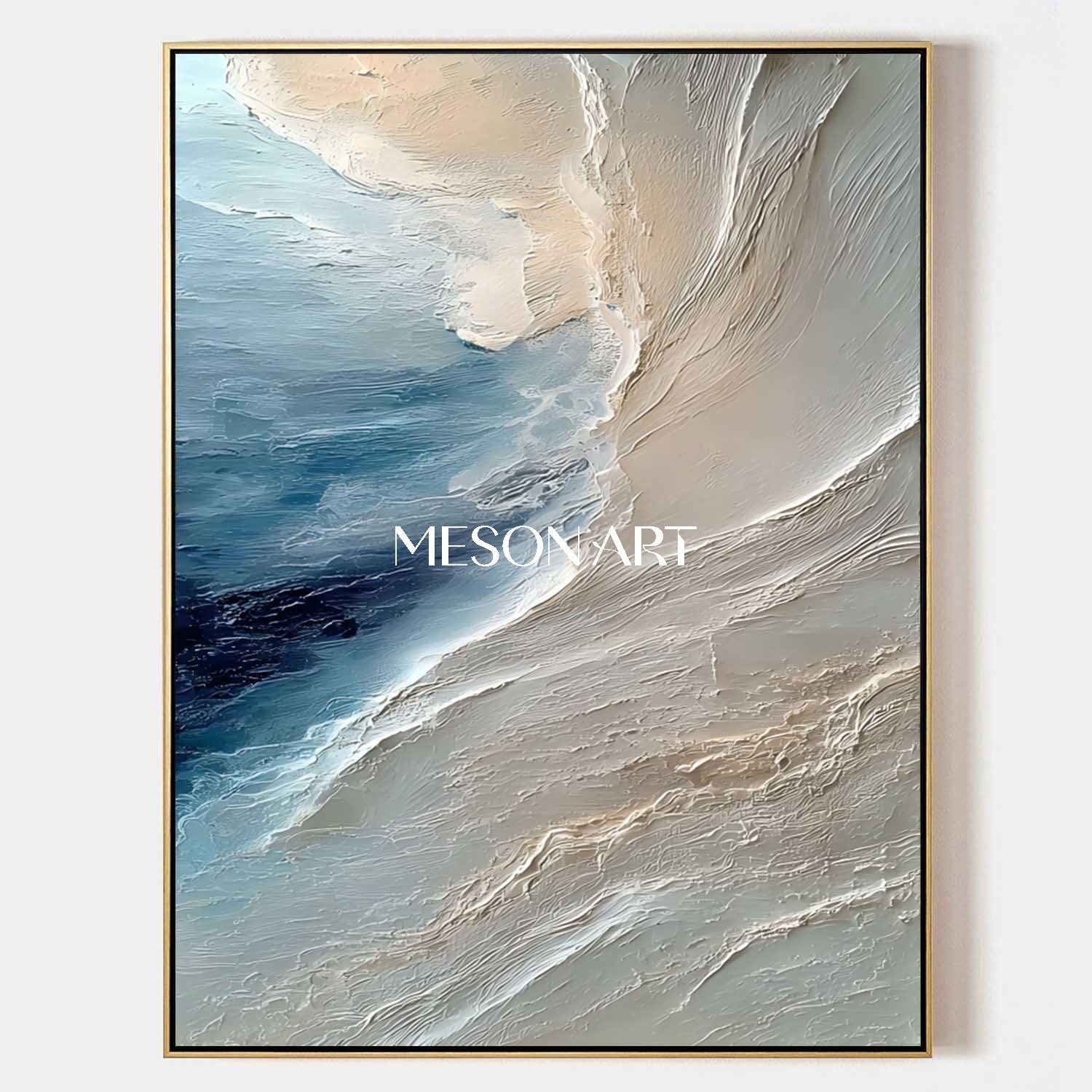 Large 3D Beige and Blue Coastal Beach Texture Canvas Wall Art Painting