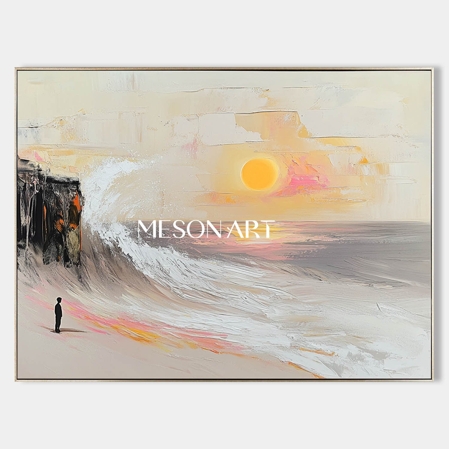 Large Seaside Beach Sunrise Wall Art Decoration Paintings for Sale Beige Seaside Beach Canvas Wall Art