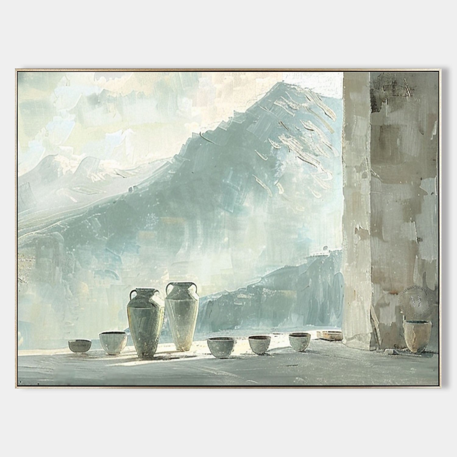 Light Gray and Green Minimalist Canvas Art Light Gray Paintings for Sale Modern Abstract Wall Art Decor