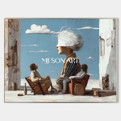 Abstract Sky Person Painting Conceptual Sofa Surreal Scene Symbolic Surreal Canvas for Modern Homes