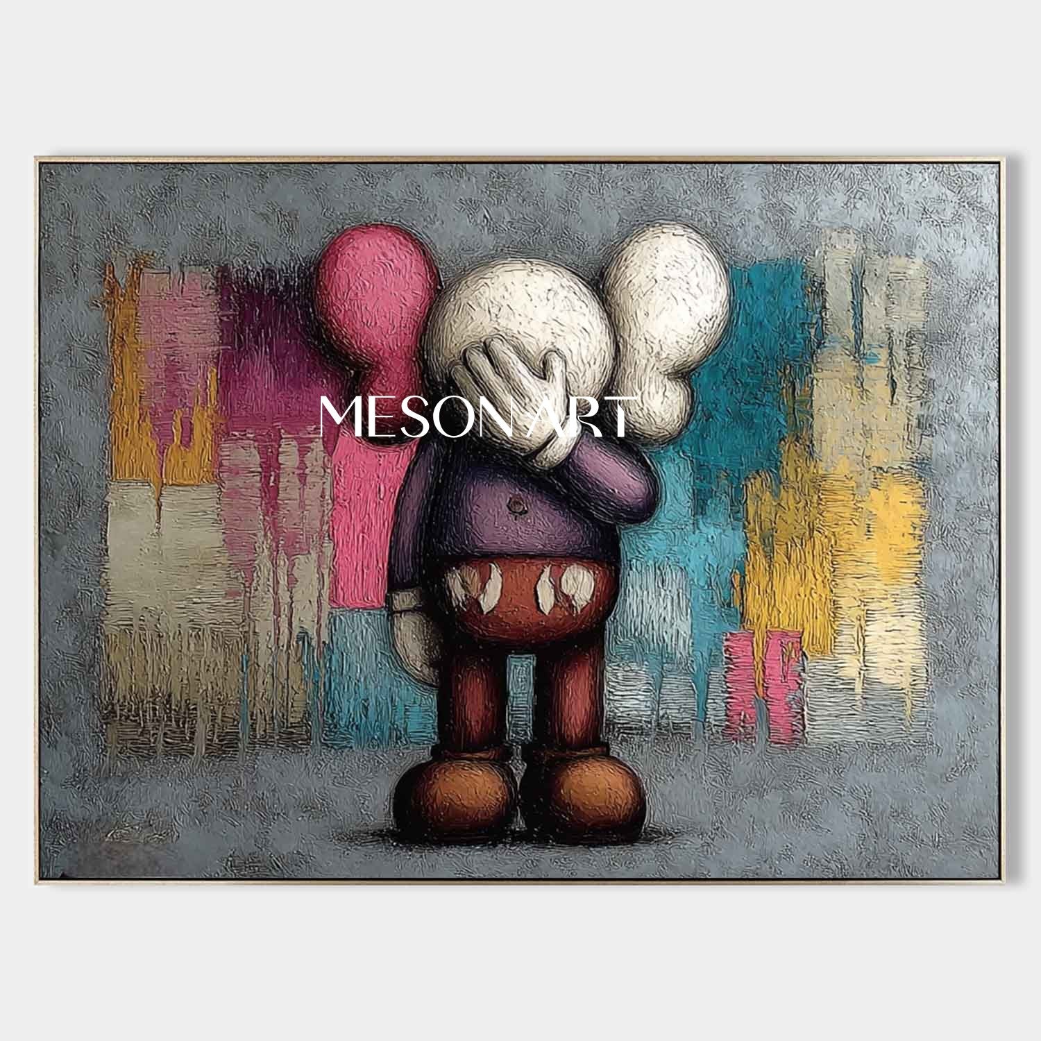 Large KAWS Abstract Canvas Art for Sale Grey KAWS Abstract Texture Wall Art Decor