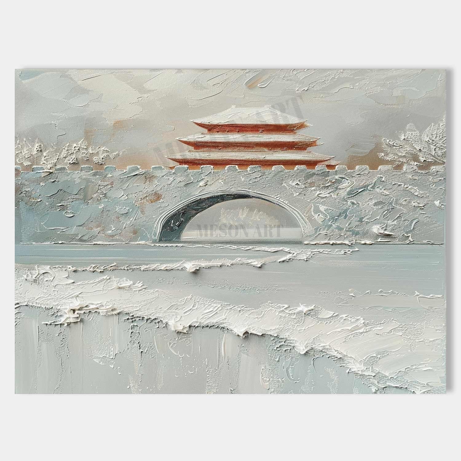 Snowing Beijing Canvas Art Snow Landscape Wall Art White Snow Thick Texture Landscape Painting