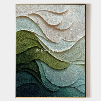 Large 3D Dark Green Abstract Texture Canvas Wall Art for Living Room Decor