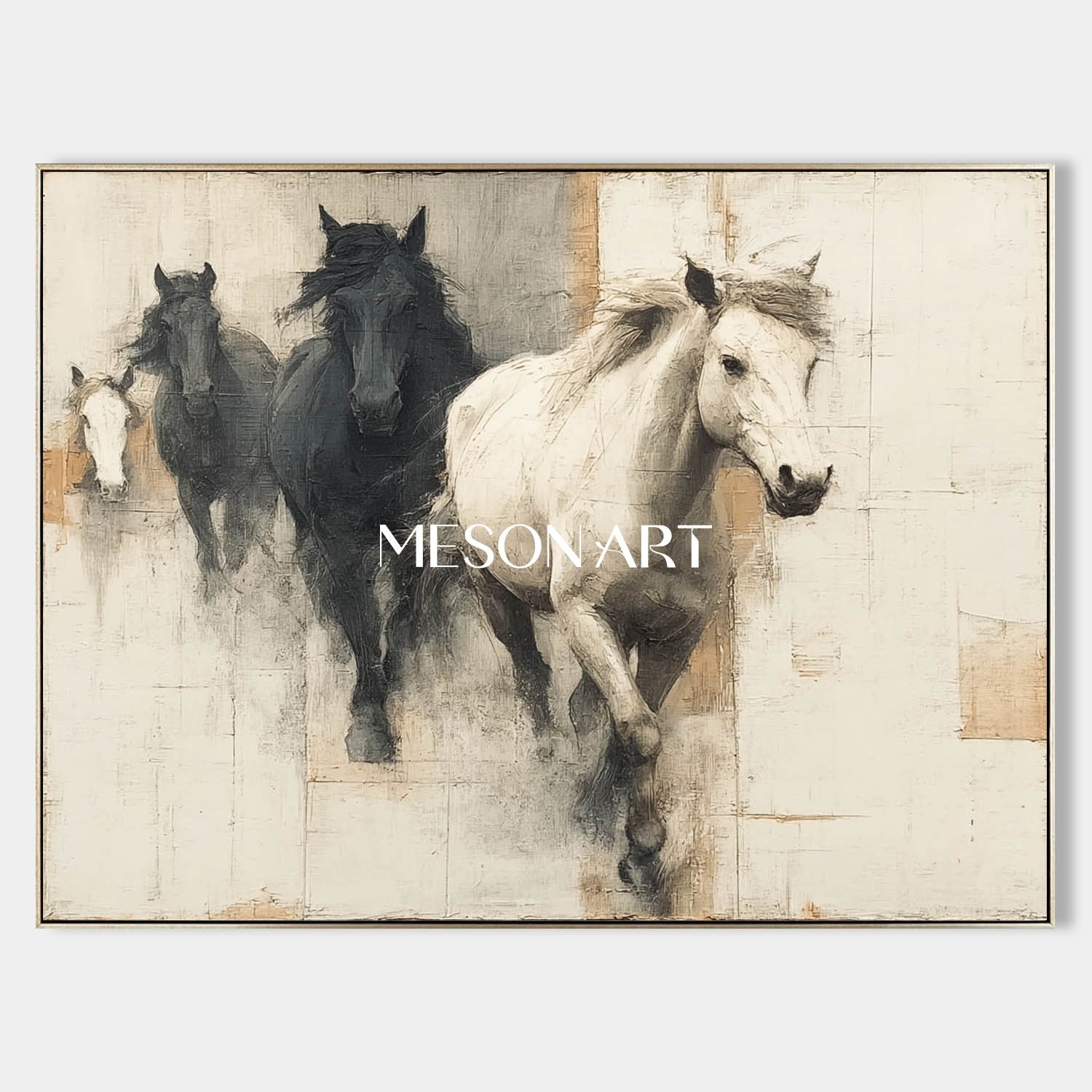 Large Beige And Black Horse Painting For Sale Beige And Black Canvas Wall Art Decoration