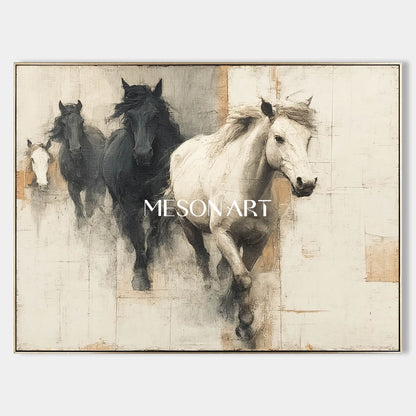 Large Beige And Black Horse Painting For Sale Beige And Black Canvas Wall Art Decoration