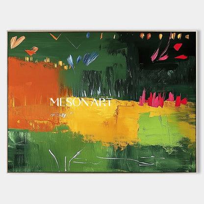 Large Green and yellow abstract canvas art for sale Green and yellow minimalist wall painting